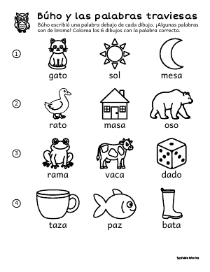 First page of Búho y las palabras traviesas, a coloring game