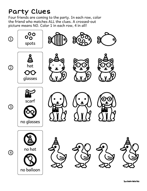 The printed page of Party Clues